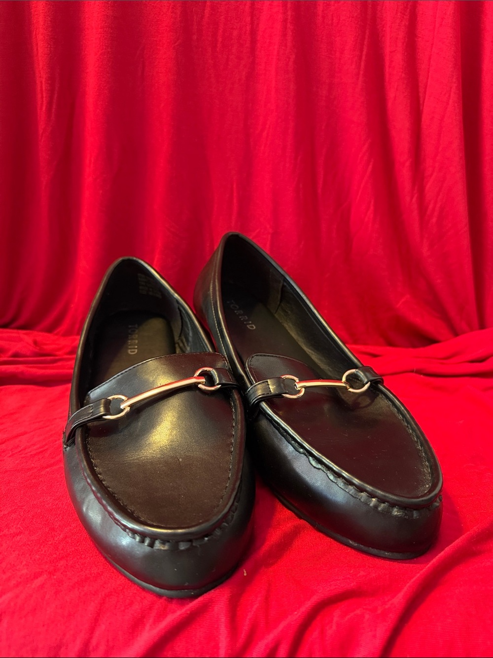 Classic Black Leather Metal Bit Wide Loafers - Women's